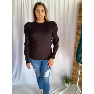 Do It All Crew Neckline Puff Shoulder & Sleeve Sweater - Black