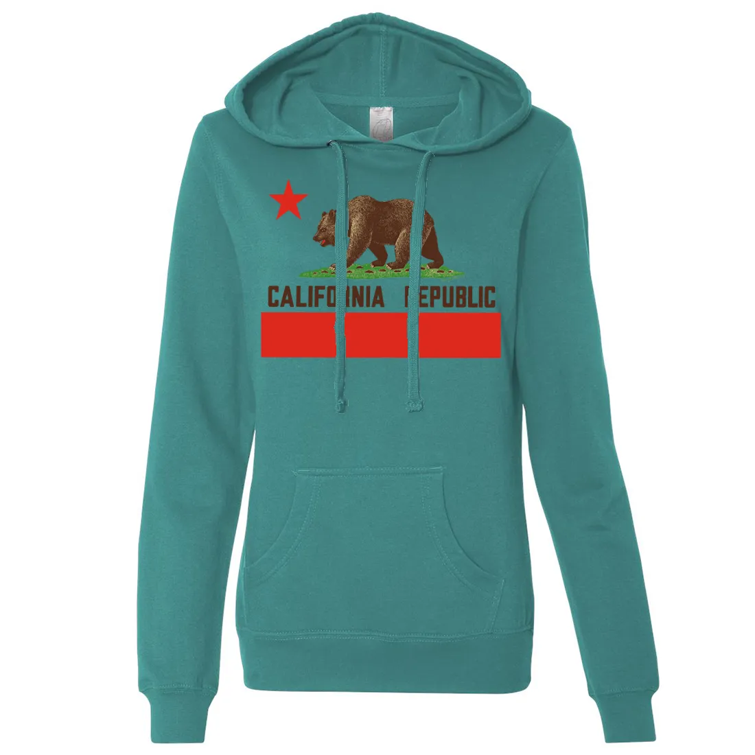 Don Pimentel California Republic Bear Flag Brown Text Ladies Lightweight Fitted Hoodie