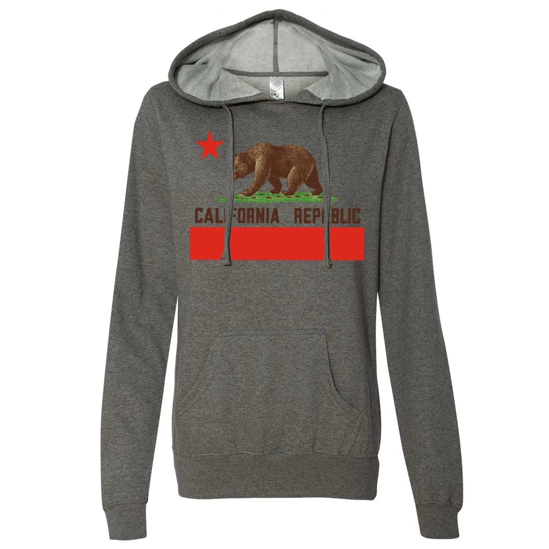 Don Pimentel California Republic Bear Flag Brown Text Ladies Lightweight Fitted Hoodie