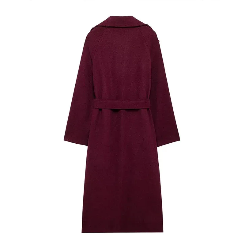 Double-Breasted Wool Belted Overcoat