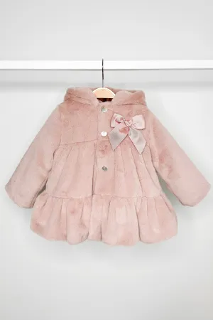 Dusky Pink Faux Fur Hooded Coat