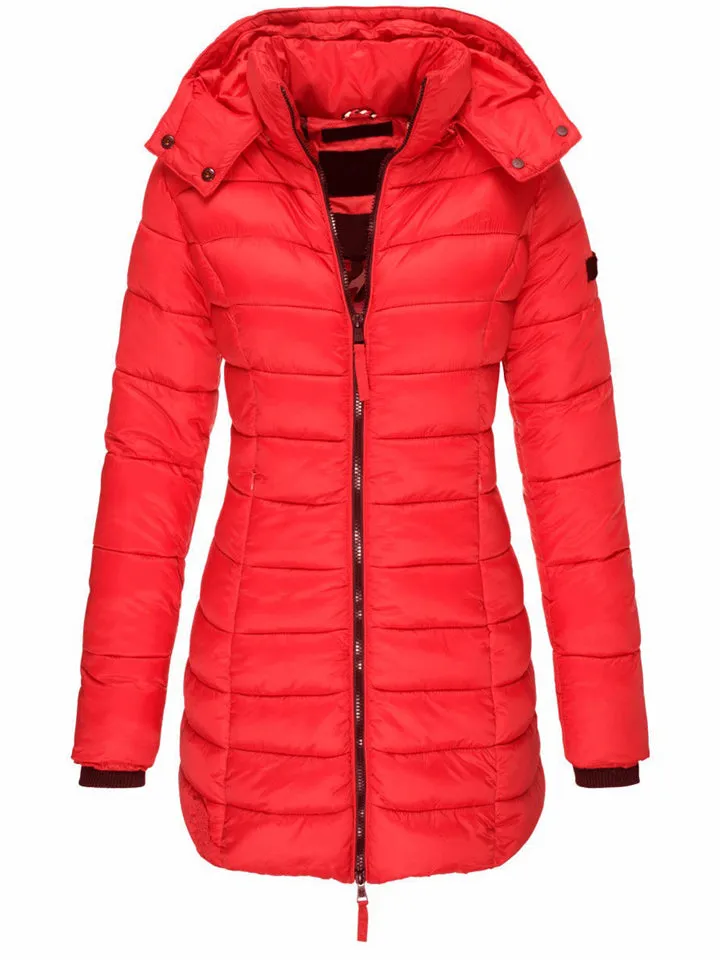 Elegant Detachable Hooded Women's Mid-Length Slim-Fit Thermal Down Coat