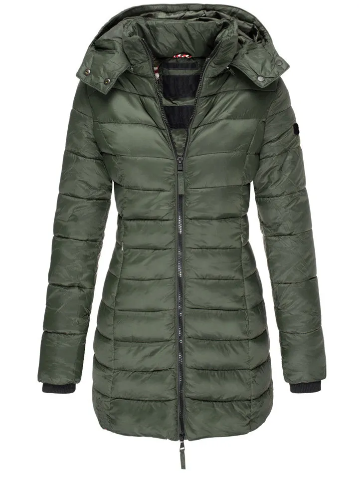 Elegant Detachable Hooded Women's Mid-Length Slim-Fit Thermal Down Coat
