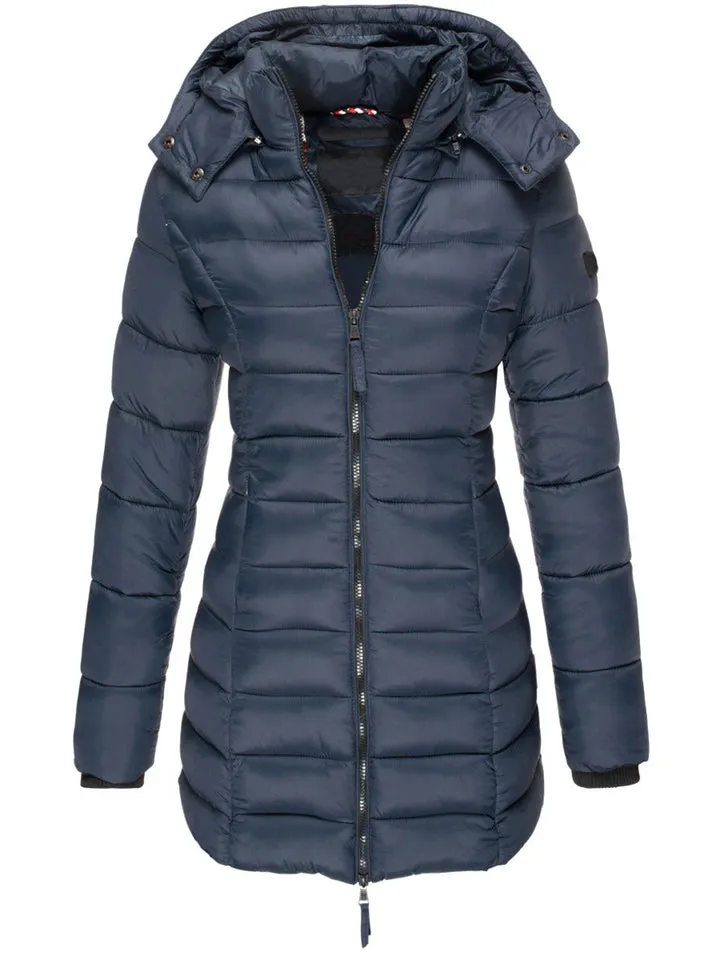 Elegant Detachable Hooded Women's Mid-Length Slim-Fit Thermal Down Coat