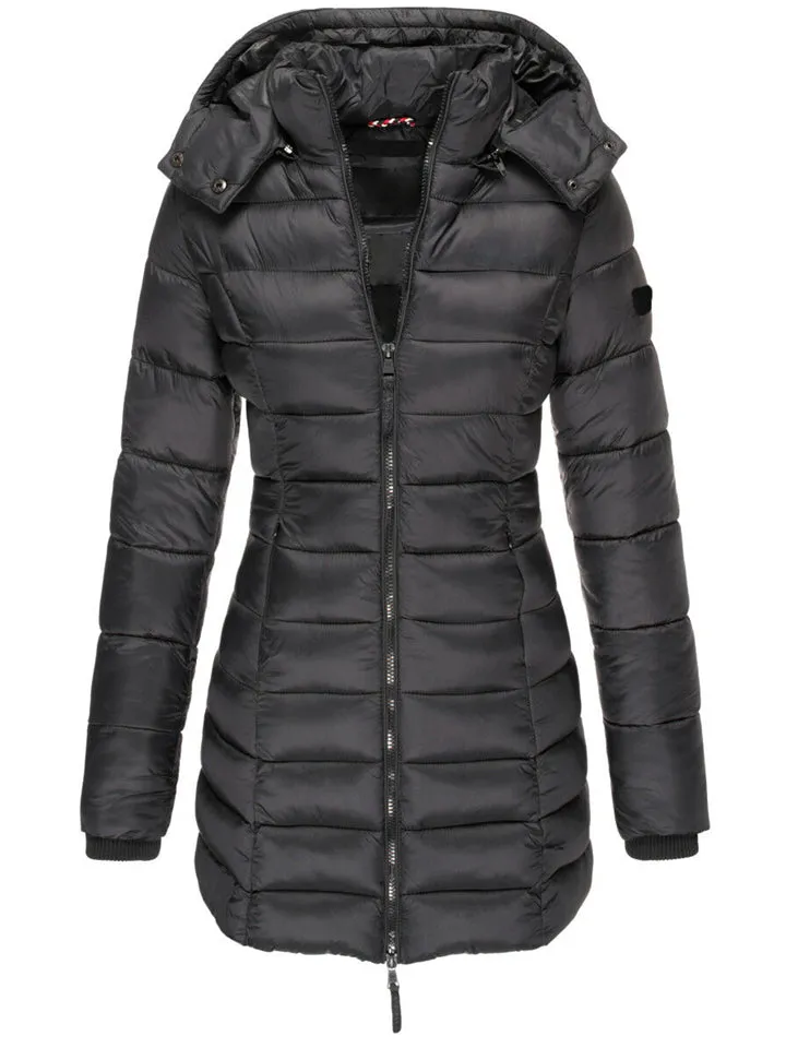 Elegant Detachable Hooded Women's Mid-Length Slim-Fit Thermal Down Coat