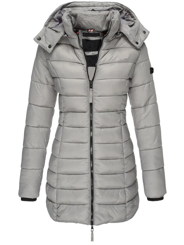 Elegant Detachable Hooded Women's Mid-Length Slim-Fit Thermal Down Coat