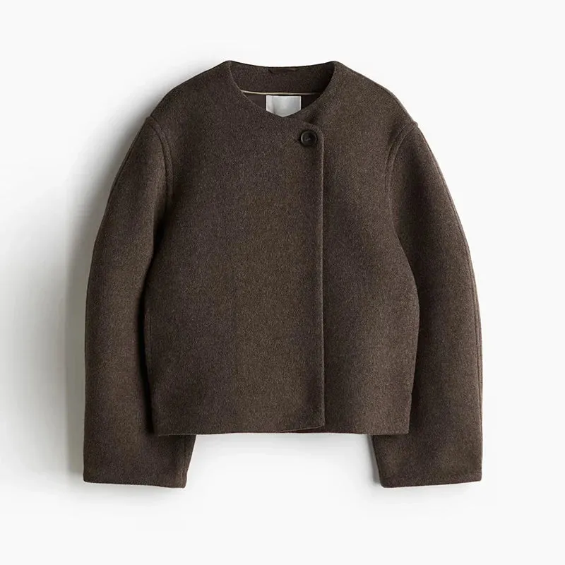 Elegant Solid Wool One Button Overcoat
