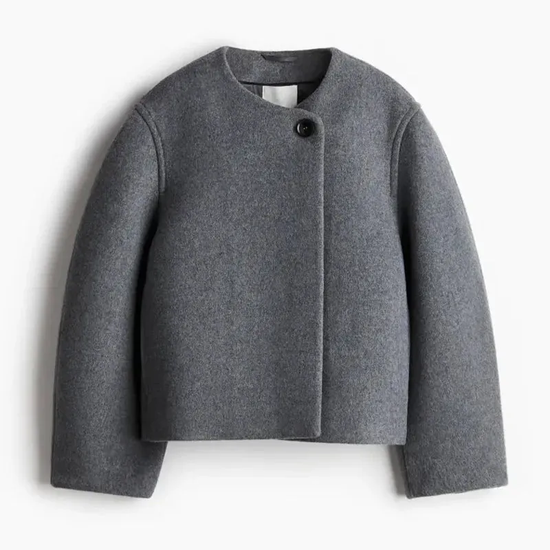 Elegant Solid Wool One Button Overcoat