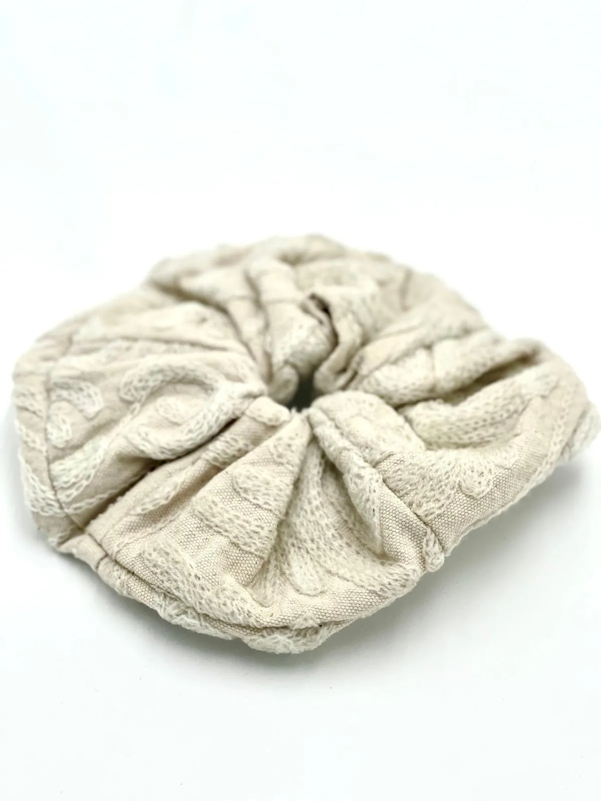 Embroidered Oversized Scrunchie - White On White Embroidery