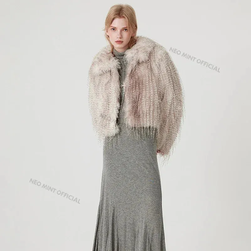 Exclusive Tassels  Y3k Peacock Gradient Coat Winter Outerwears Women Faux Fur Furry Girls Jackets Fur Excellent aftercare Designer Seamless integration Chic