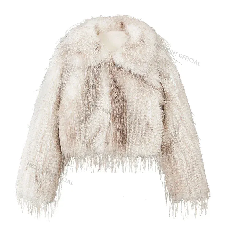 Exclusive Tassels  Y3k Peacock Gradient Coat Winter Outerwears Women Faux Fur Furry Girls Jackets Fur Excellent aftercare Designer Seamless integration Chic