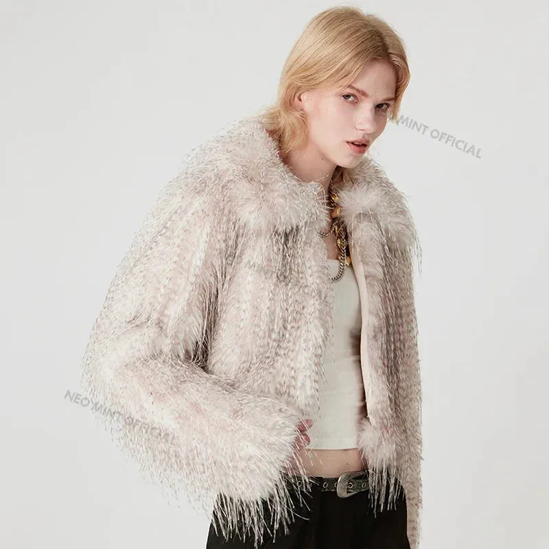 Exclusive Tassels  Y3k Peacock Gradient Coat Winter Outerwears Women Faux Fur Furry Girls Jackets Fur Excellent aftercare Designer Seamless integration Chic