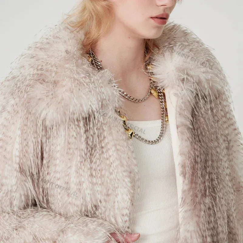 Exclusive Tassels  Y3k Peacock Gradient Coat Winter Outerwears Women Faux Fur Furry Girls Jackets Fur Excellent aftercare Designer Seamless integration Chic
