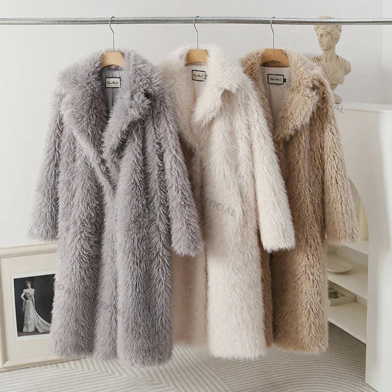 Exclusive Teddy Fur Casual Women Eco  Faux Warm Jacket Overcoat Long Highly praised Fluffy Parka Winter Luxury Thick Fur Comprehensive range Lamb Coat