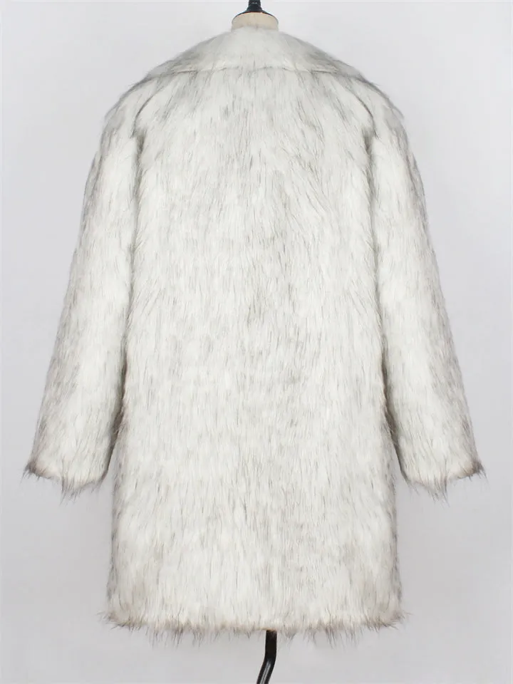 Fashion Faux Fox Fur Suit Collar Men's Mid-Length Coat
