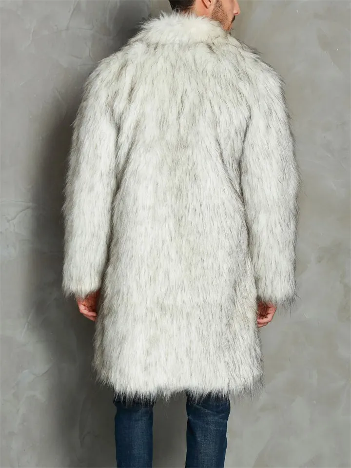 Fashion Faux Fox Fur Suit Collar Men's Mid-Length Coat