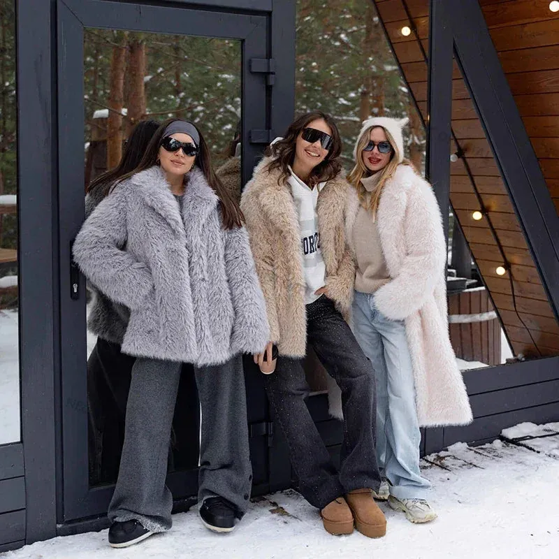 Fashion Outerwear High-efficiency Coat Chic Padded Long Classic Fur Coats Teddy  Brand Exclusive Cozy Winter Faux Collar Lapel Women Jacket