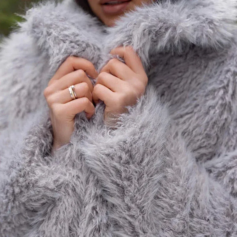 Fashion Outerwear High-efficiency Coat Chic Padded Long Classic Fur Coats Teddy  Brand Exclusive Cozy Winter Faux Collar Lapel Women Jacket