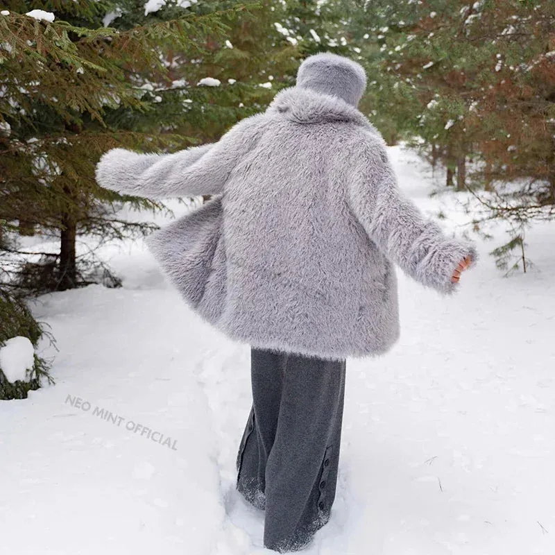 Fashion Outerwear High-efficiency Coat Chic Padded Long Classic Fur Coats Teddy  Brand Exclusive Cozy Winter Faux Collar Lapel Women Jacket