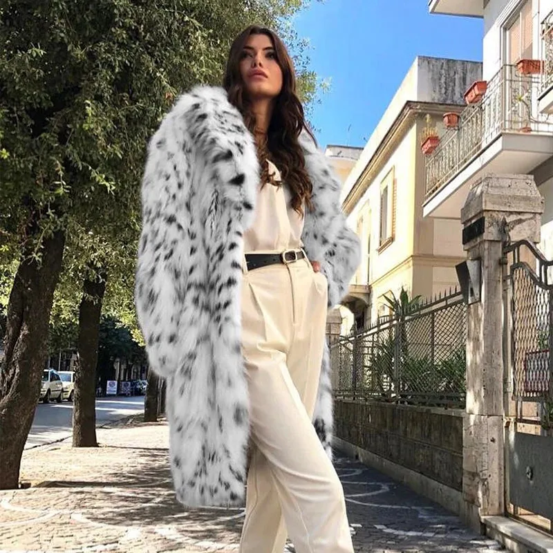 Faux Fluffy Fashion Fur Outerwear Furry Local delivery Long Luxury Overcoats Women Coats Birthday discount Belted Fur Fox Leopard Brand Winter Coats Ladies 