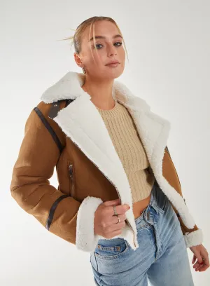 Faux Shearling Collar Zip Jacket