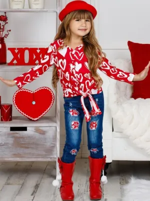 Feeling Heartsy Patched Denim Set