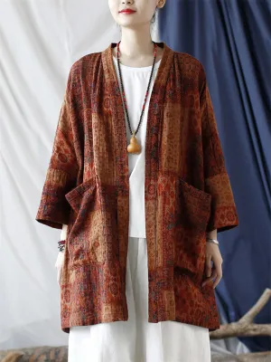 Female Oversized Ethnic Style Printed Mid-Length Jackets