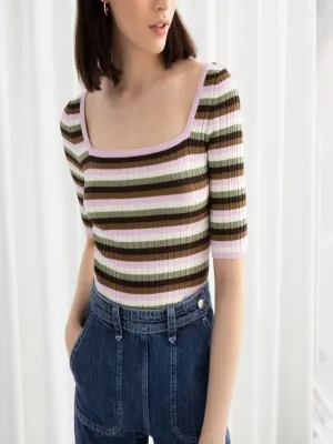 Fitted Striped Micro Knit Top