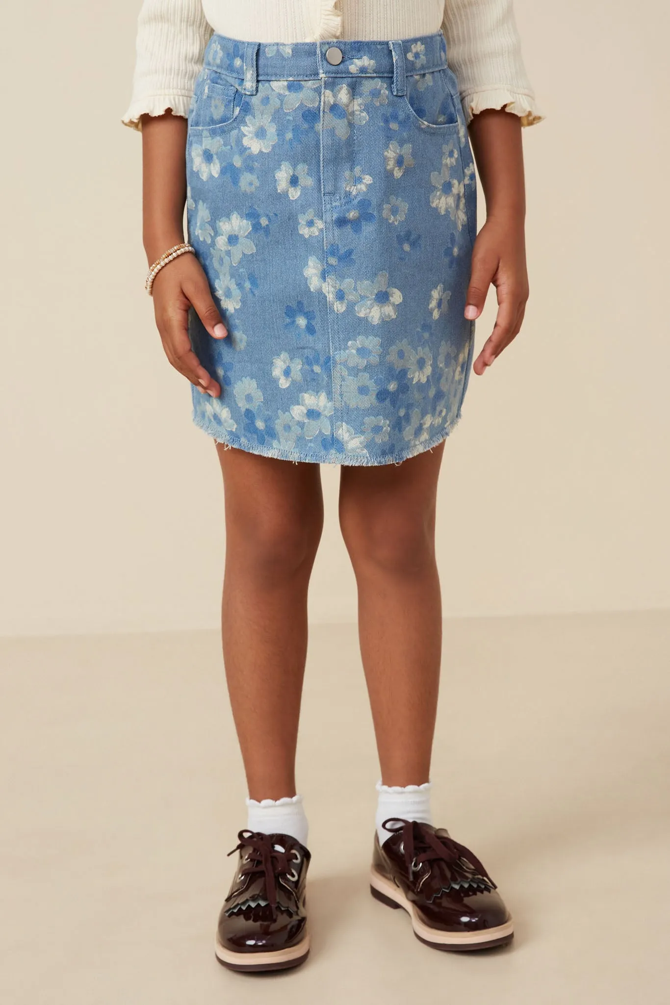 Floral Printed Denim Skirt