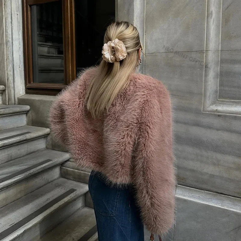 Fox Streetwear Fur Female Women Ins Fashion Brand Coat Chic Fur Girls  Faux Cropped Hassle-free returns All-in-one collection Fluffy Pink Winter Sweet Jacket