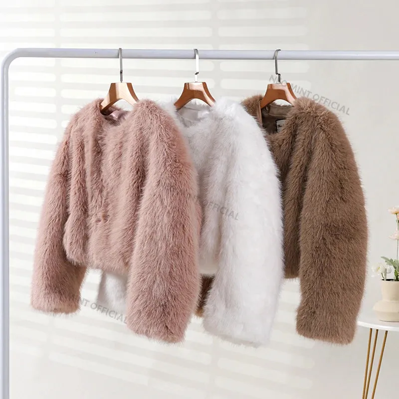 Fox Streetwear Fur Female Women Ins Fashion Brand Coat Chic Fur Girls  Faux Cropped Hassle-free returns All-in-one collection Fluffy Pink Winter Sweet Jacket