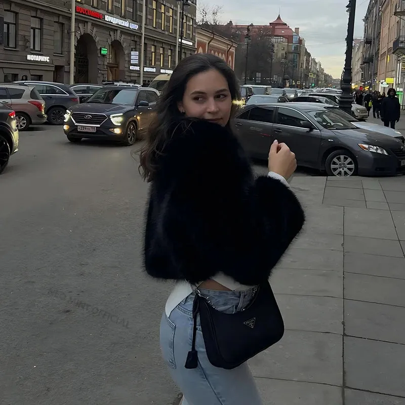Fox Streetwear Fur Female Women Ins Fashion Brand Coat Chic Fur Girls  Faux Cropped Hassle-free returns All-in-one collection Fluffy Pink Winter Sweet Jacket