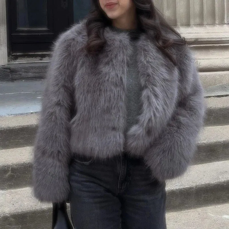 Fox Streetwear Fur Female Women Ins Fashion Brand Coat Chic Fur Girls  Faux Cropped Hassle-free returns All-in-one collection Fluffy Pink Winter Sweet Jacket