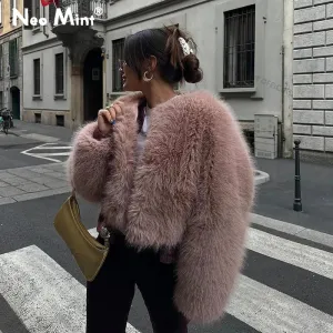 Fox Streetwear Fur Female Women Ins Fashion Brand Coat Chic Fur Girls  Faux Cropped Hassle-free returns All-in-one collection Fluffy Pink Winter Sweet Jacket