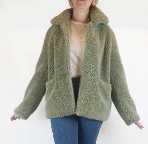 Friends with Frank green faux shearling coat size L, best fits 12-14