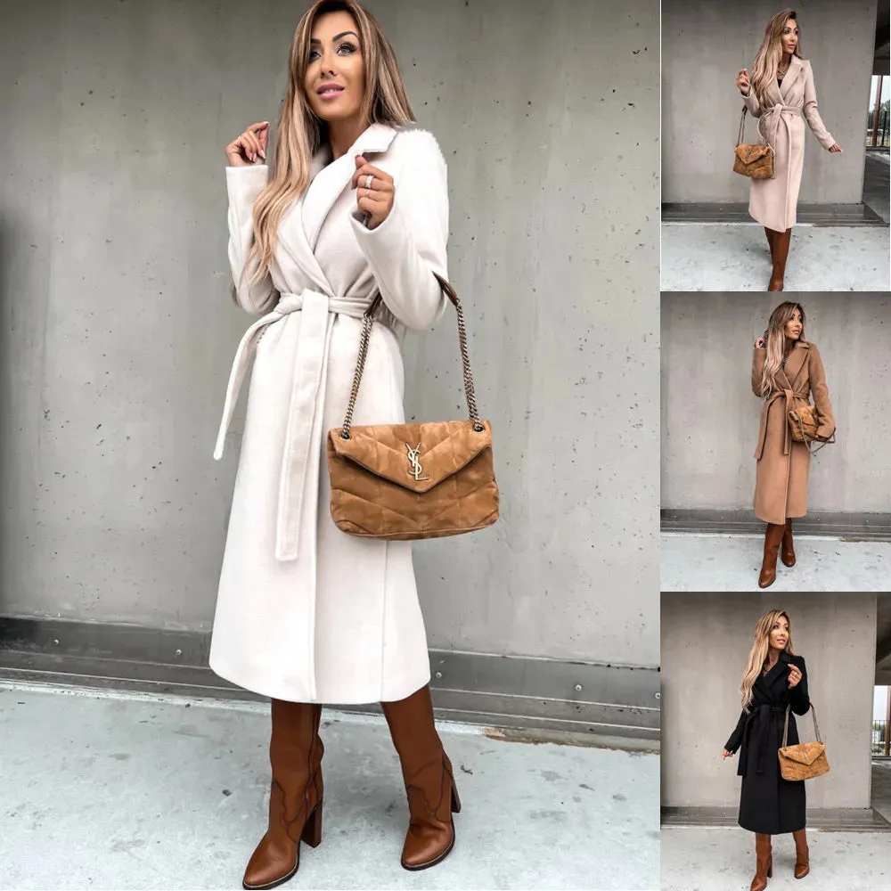 Funki Buys | Jackets | Women's Elegant Long Tie Belt Overcoats