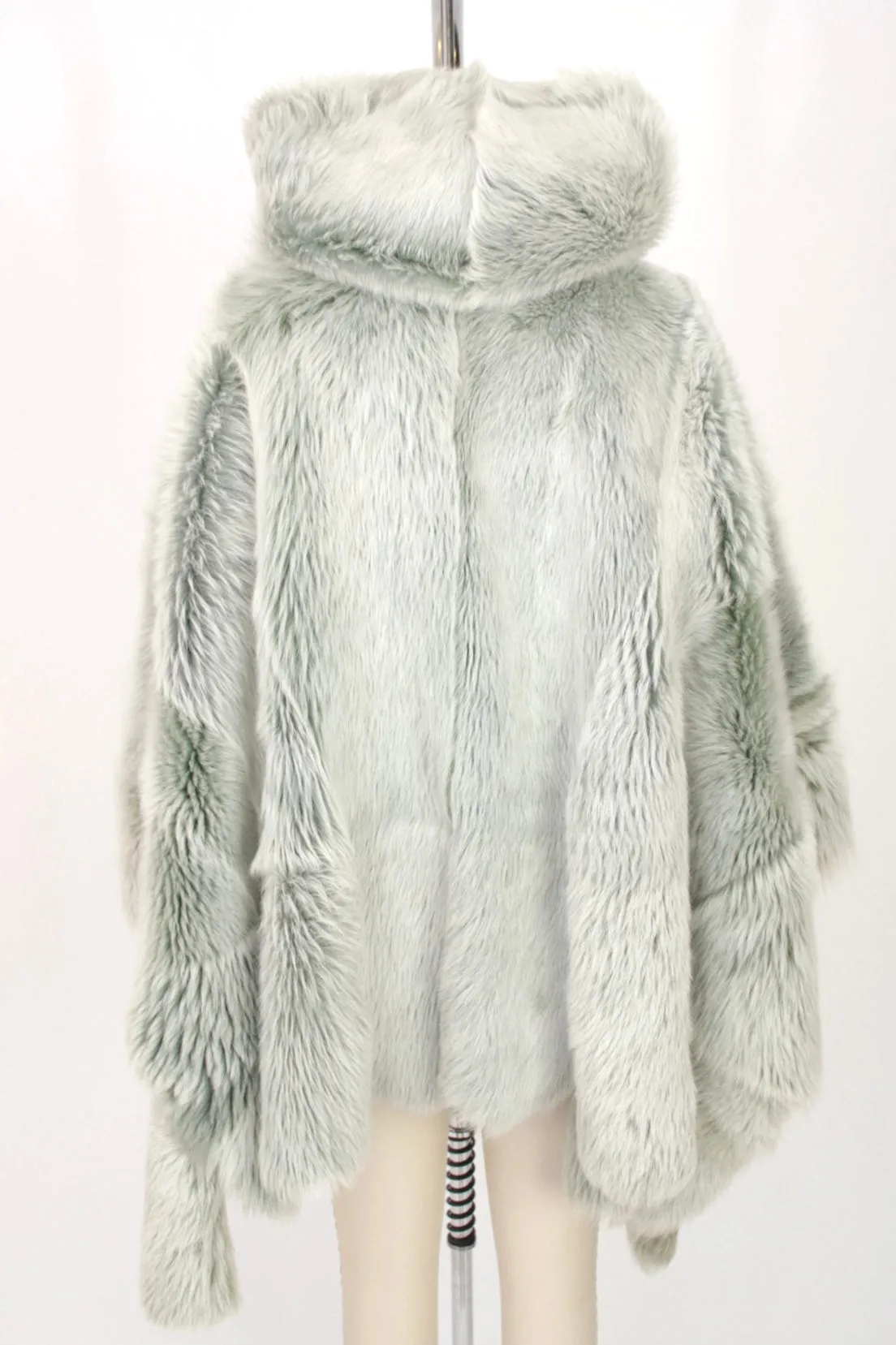 Fur Hooded Reversible Poncho