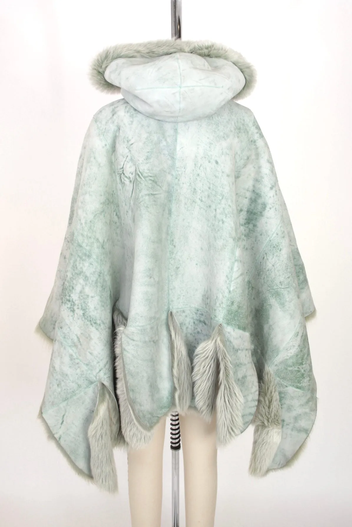 Fur Hooded Reversible Poncho