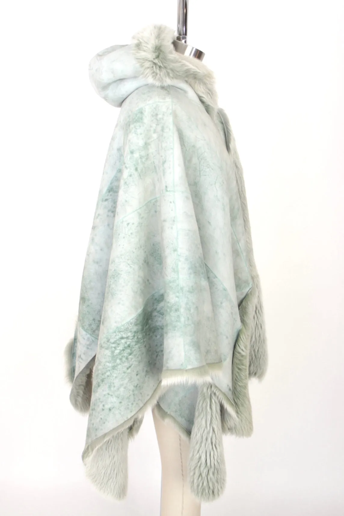 Fur Hooded Reversible Poncho