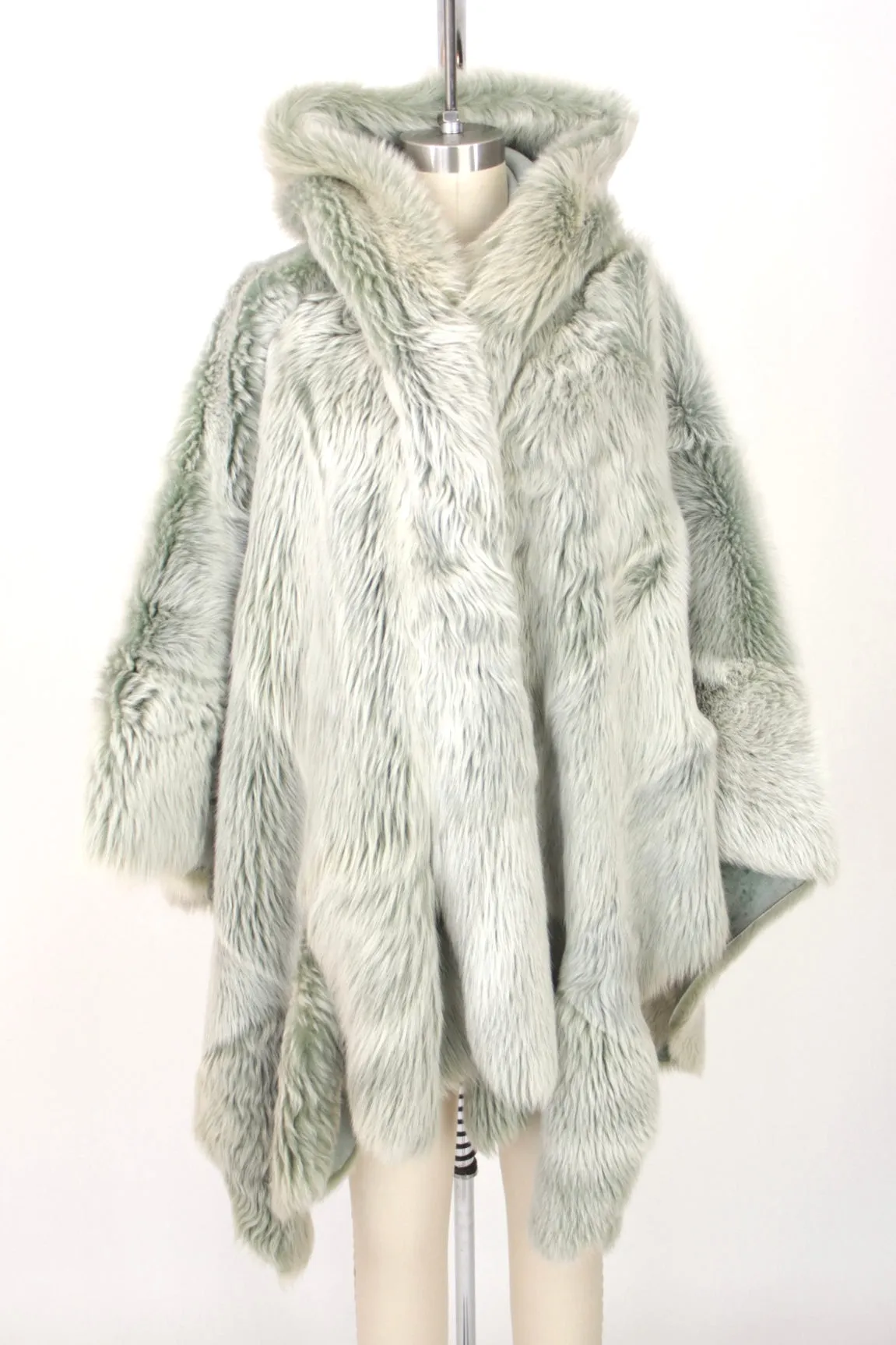Fur Hooded Reversible Poncho