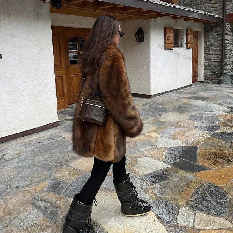 Fur Long Gradient Brand Vintage Fur Cutting-edge software Jacket Warm Outerwear Faux Winter  Luxury Women Brown High-end Furry Thick Coat Fluffy