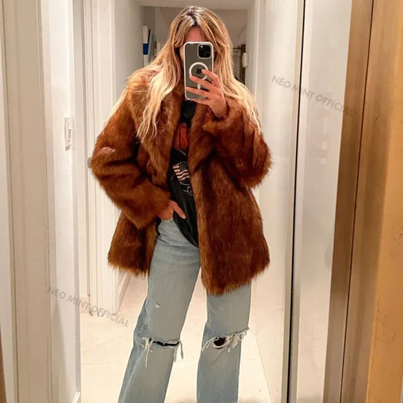Fur Long Gradient Brand Vintage Fur Cutting-edge software Jacket Warm Outerwear Faux Winter  Luxury Women Brown High-end Furry Thick Coat Fluffy