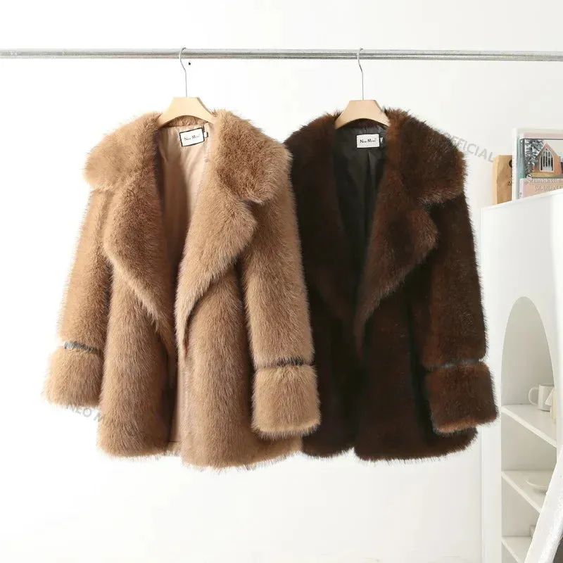 Fur Long Gradient Brand Vintage Fur Cutting-edge software Jacket Warm Outerwear Faux Winter  Luxury Women Brown High-end Furry Thick Coat Fluffy