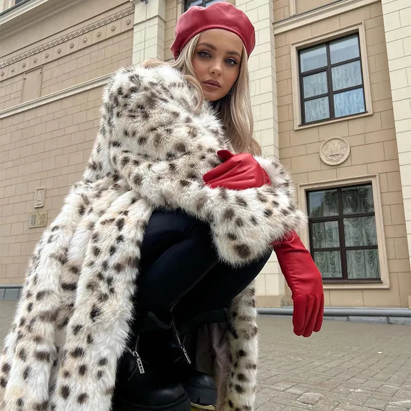 Fur Women Jacket Long Fur Fashion Leopard Stylish Winter  Fox Fluffy Fraud-proof Belted Overcoats Best-rated Exclusive Ladies Faux Fox Street Coat