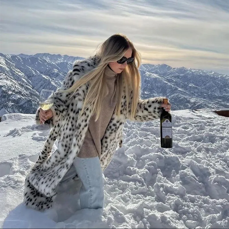 Fur Women Jacket Long Fur Fashion Leopard Stylish Winter  Fox Fluffy Fraud-proof Belted Overcoats Best-rated Exclusive Ladies Faux Fox Street Coat