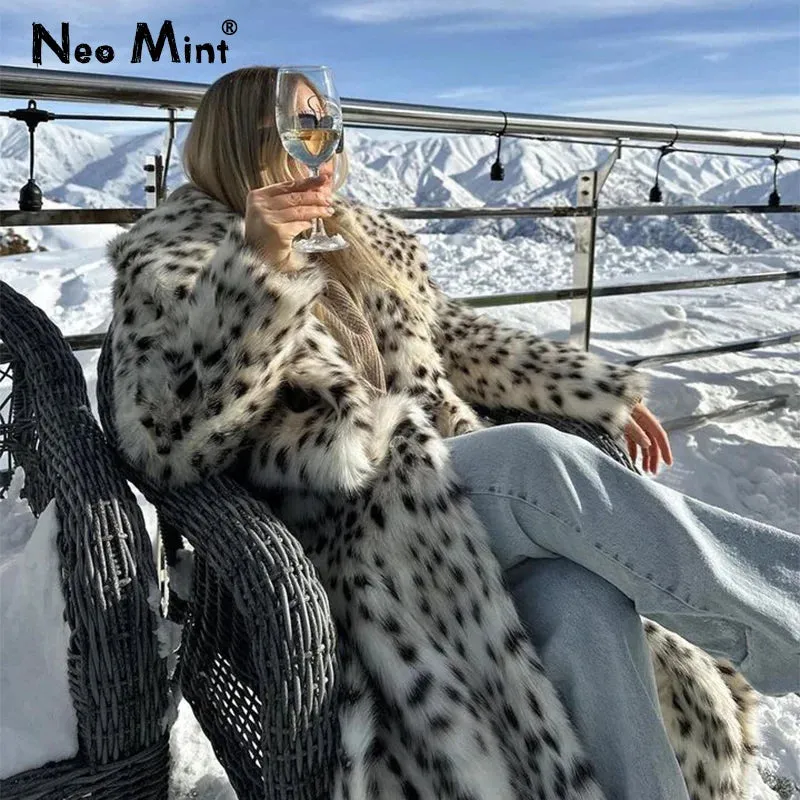Fur Women Jacket Long Fur Fashion Leopard Stylish Winter  Fox Fluffy Fraud-proof Belted Overcoats Best-rated Exclusive Ladies Faux Fox Street Coat