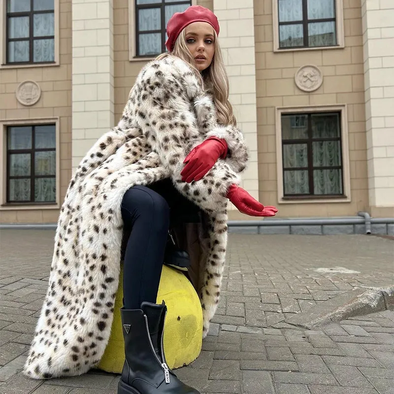 Fur Women Jacket Long Fur Fashion Leopard Stylish Winter  Fox Fluffy Fraud-proof Belted Overcoats Best-rated Exclusive Ladies Faux Fox Street Coat