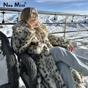 Fur Women Jacket Long Fur Fashion Leopard Stylish Winter  Fox Fluffy Fraud-proof Belted Overcoats Best-rated Exclusive Ladies Faux Fox Street Coat