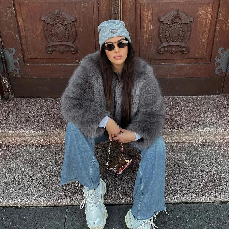 Girls Eco Fur Faux Heavy-duty  Gray Jacket Fox Coat Street Hot Fur Women Thick Winter Fashion Female Warm Fluffy Huge price cut Short Brand