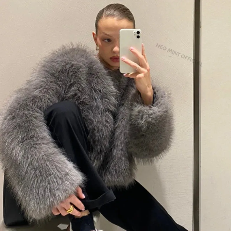 Girls Eco Fur Faux Heavy-duty  Gray Jacket Fox Coat Street Hot Fur Women Thick Winter Fashion Female Warm Fluffy Huge price cut Short Brand